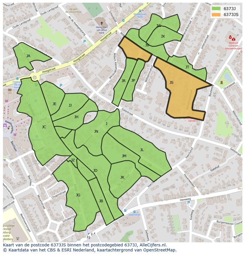Afbeelding van het postcodegebied 6373 JS op de kaart.