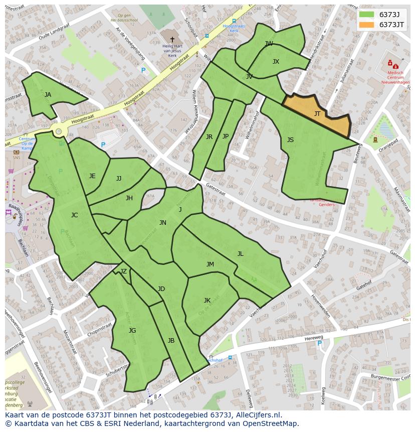 Afbeelding van het postcodegebied 6373 JT op de kaart.