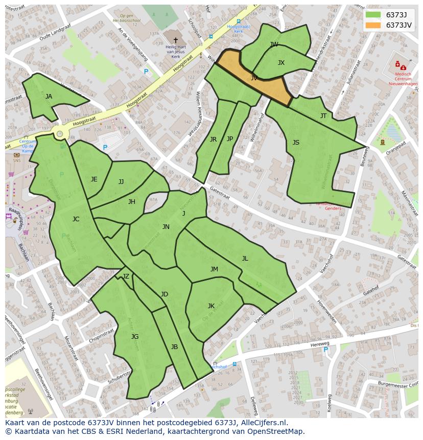 Afbeelding van het postcodegebied 6373 JV op de kaart.
