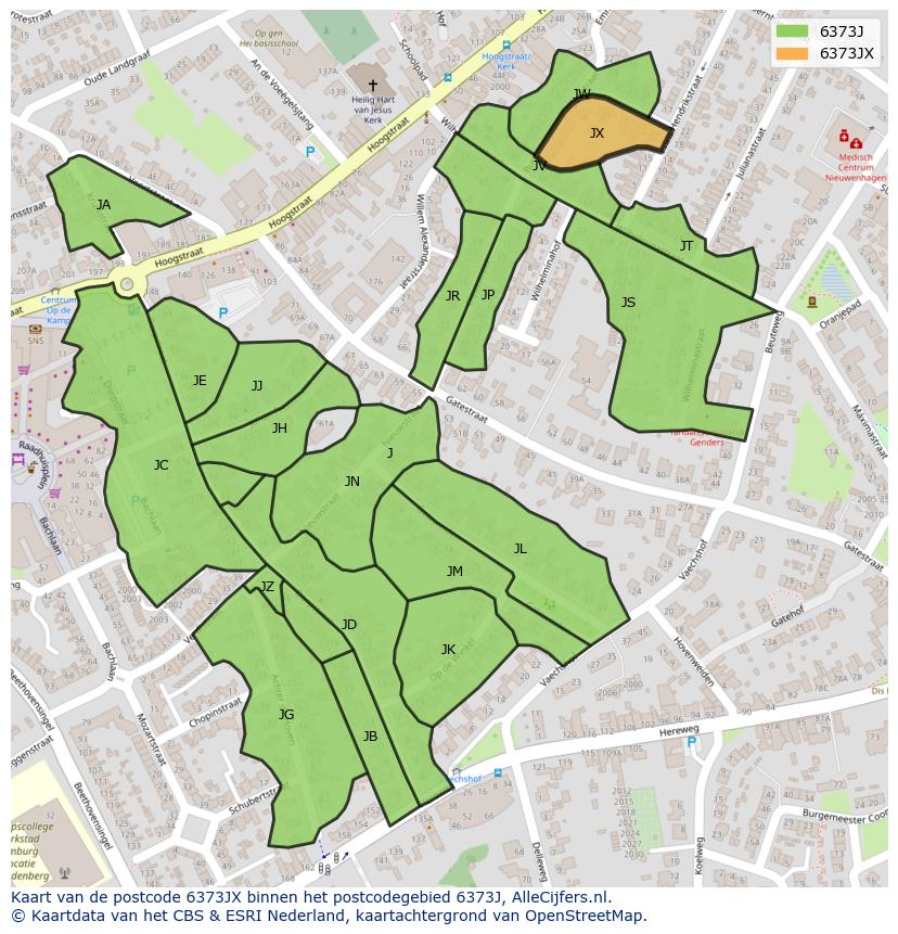Afbeelding van het postcodegebied 6373 JX op de kaart.