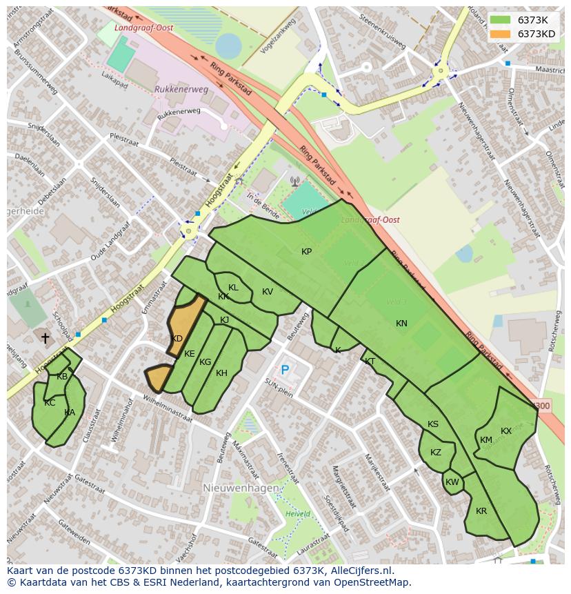 Afbeelding van het postcodegebied 6373 KD op de kaart.