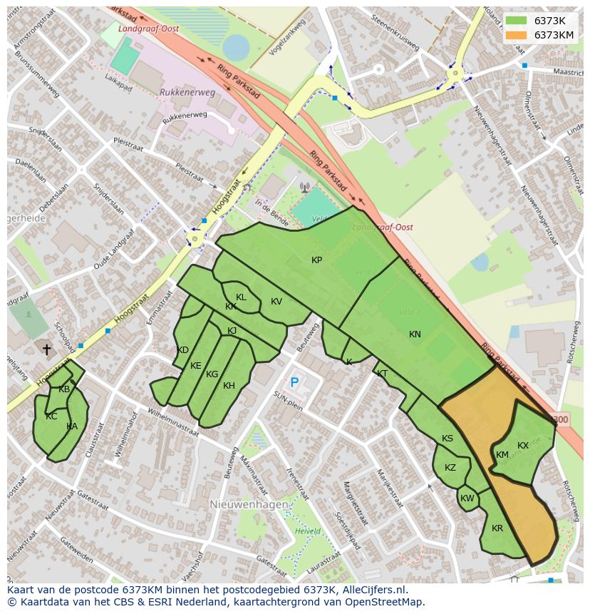 Afbeelding van het postcodegebied 6373 KM op de kaart.