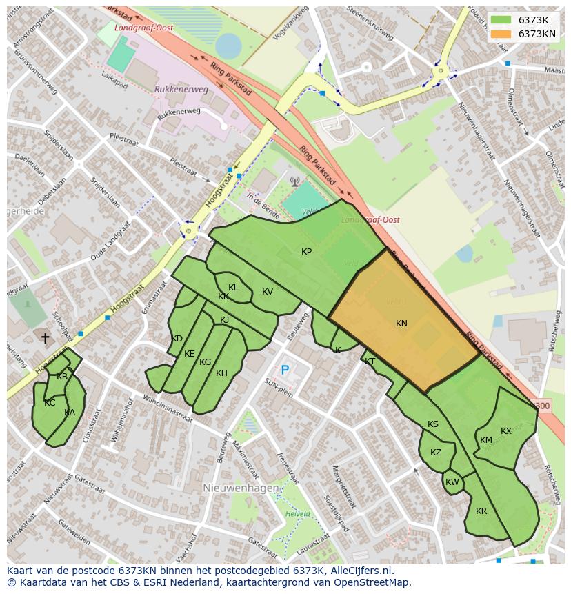 Afbeelding van het postcodegebied 6373 KN op de kaart.