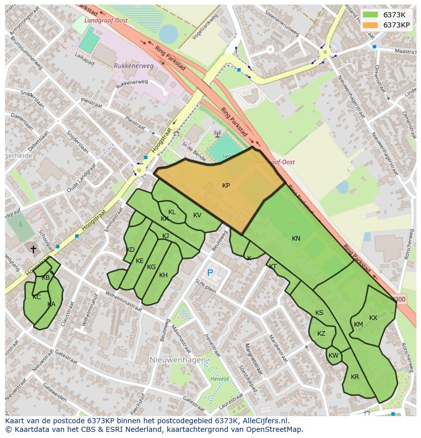 Afbeelding van het postcodegebied 6373 KP op de kaart.