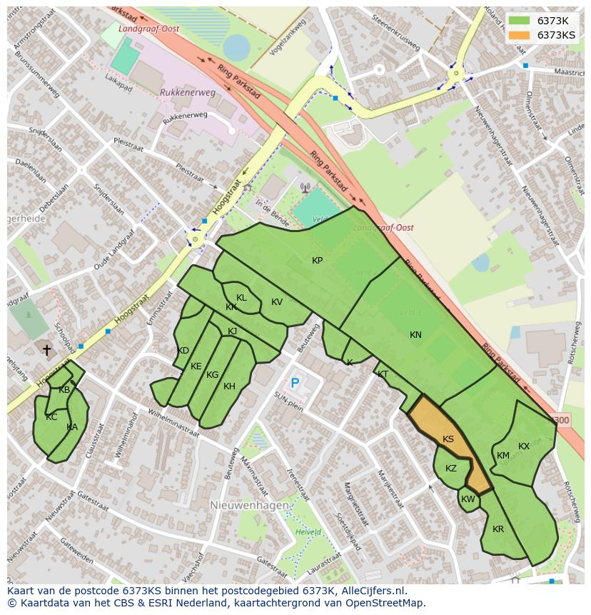 Afbeelding van het postcodegebied 6373 KS op de kaart.