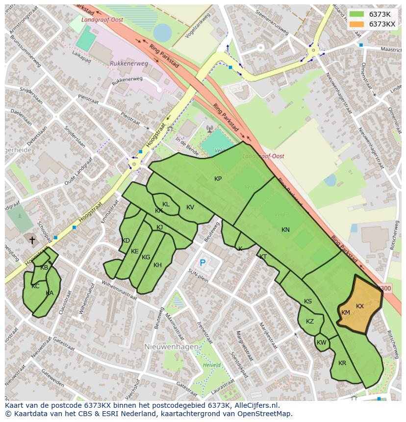 Afbeelding van het postcodegebied 6373 KX op de kaart.