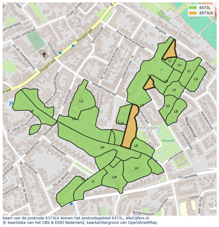 Afbeelding van het postcodegebied 6373 LK op de kaart.