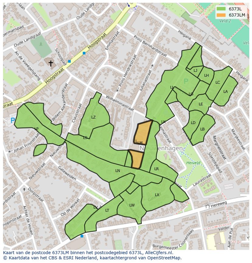 Afbeelding van het postcodegebied 6373 LM op de kaart.