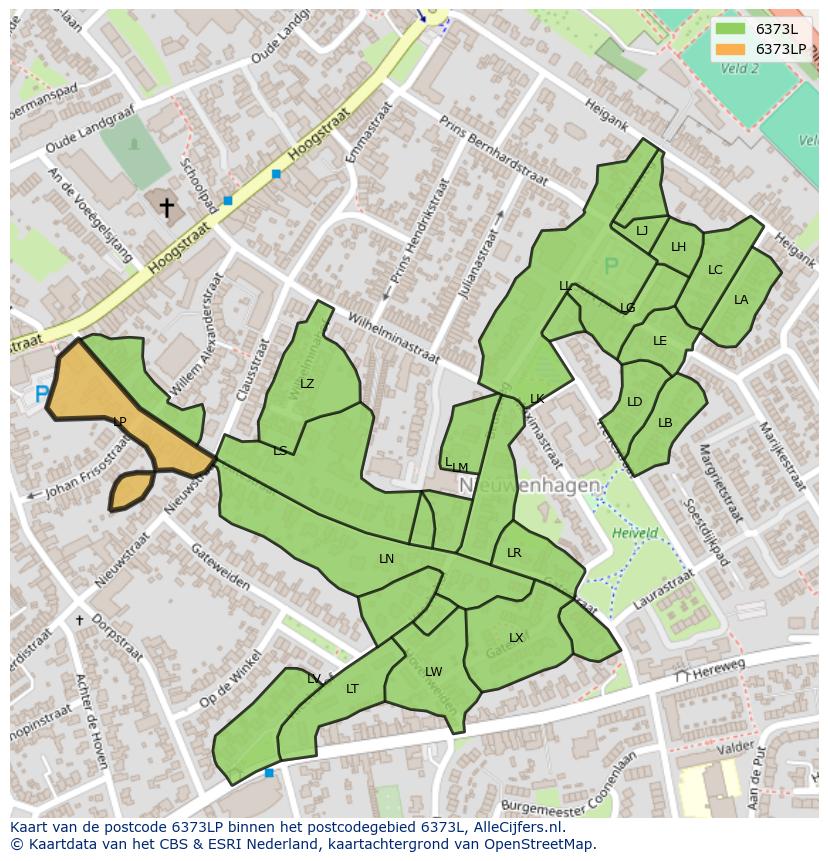 Afbeelding van het postcodegebied 6373 LP op de kaart.