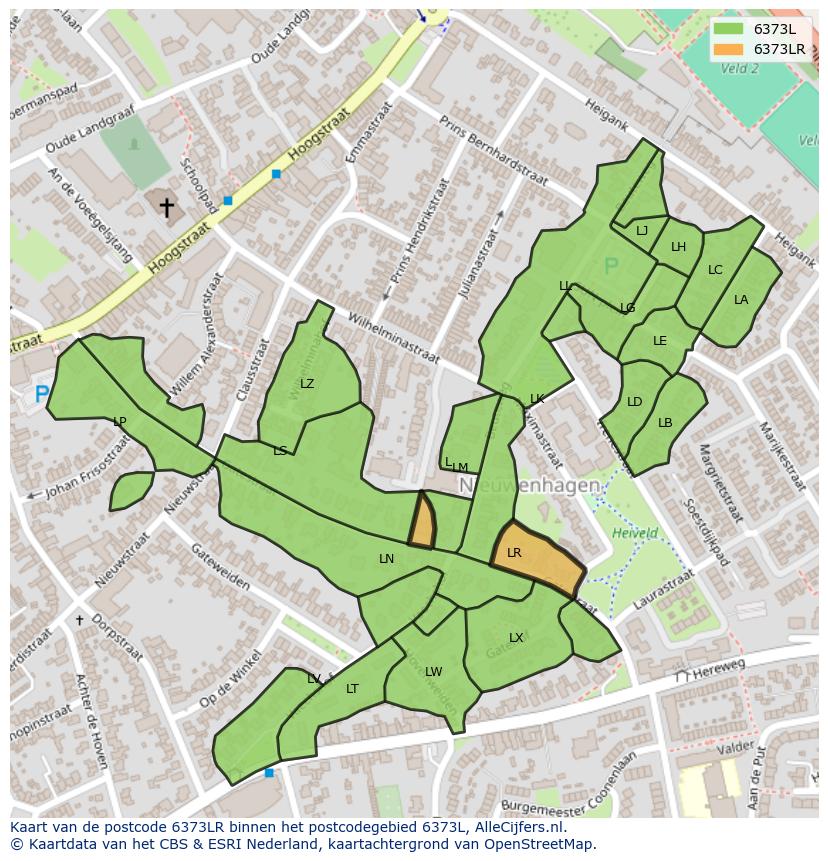 Afbeelding van het postcodegebied 6373 LR op de kaart.