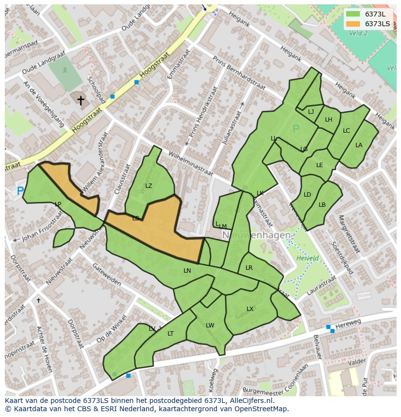 Afbeelding van het postcodegebied 6373 LS op de kaart.