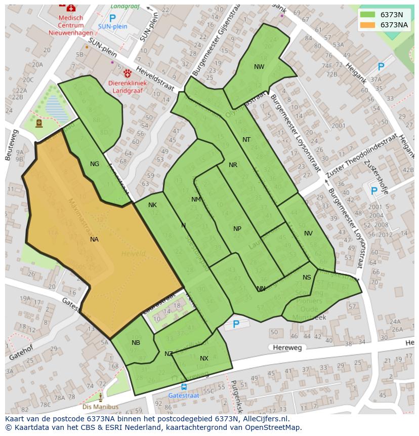 Afbeelding van het postcodegebied 6373 NA op de kaart.