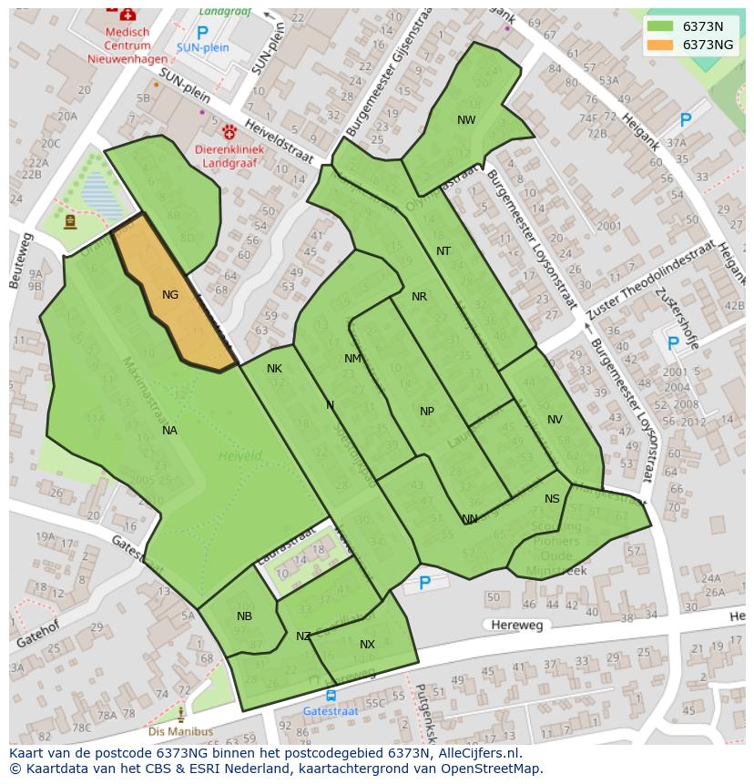 Afbeelding van het postcodegebied 6373 NG op de kaart.
