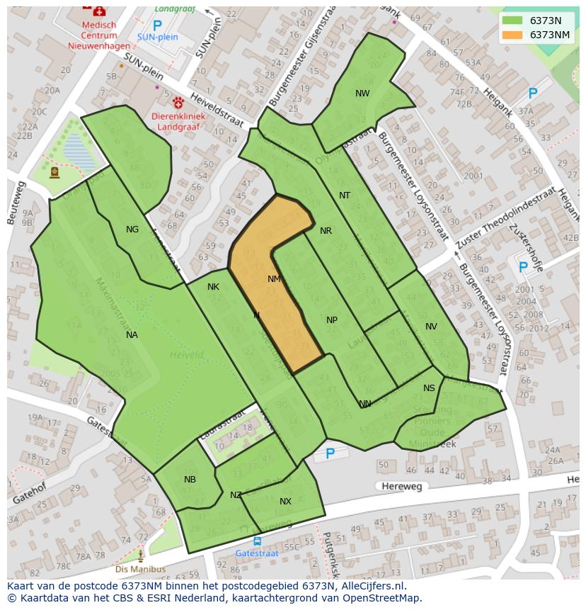 Afbeelding van het postcodegebied 6373 NM op de kaart.