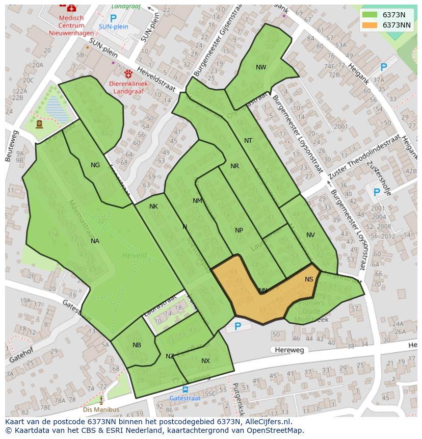 Afbeelding van het postcodegebied 6373 NN op de kaart.