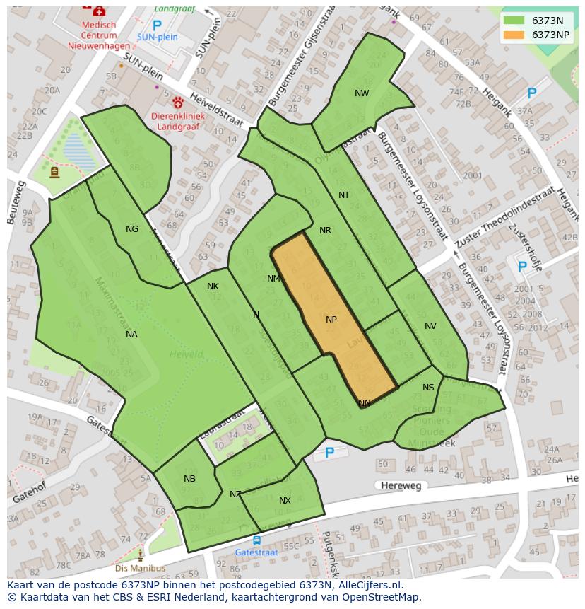 Afbeelding van het postcodegebied 6373 NP op de kaart.