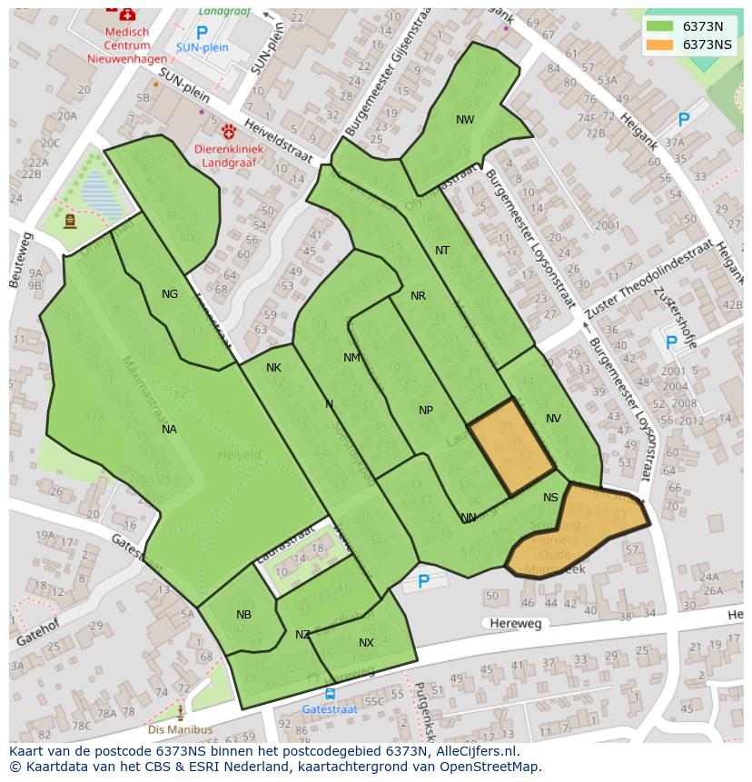 Afbeelding van het postcodegebied 6373 NS op de kaart.