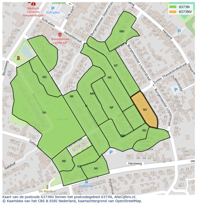 Afbeelding van het postcodegebied 6373 NV op de kaart.