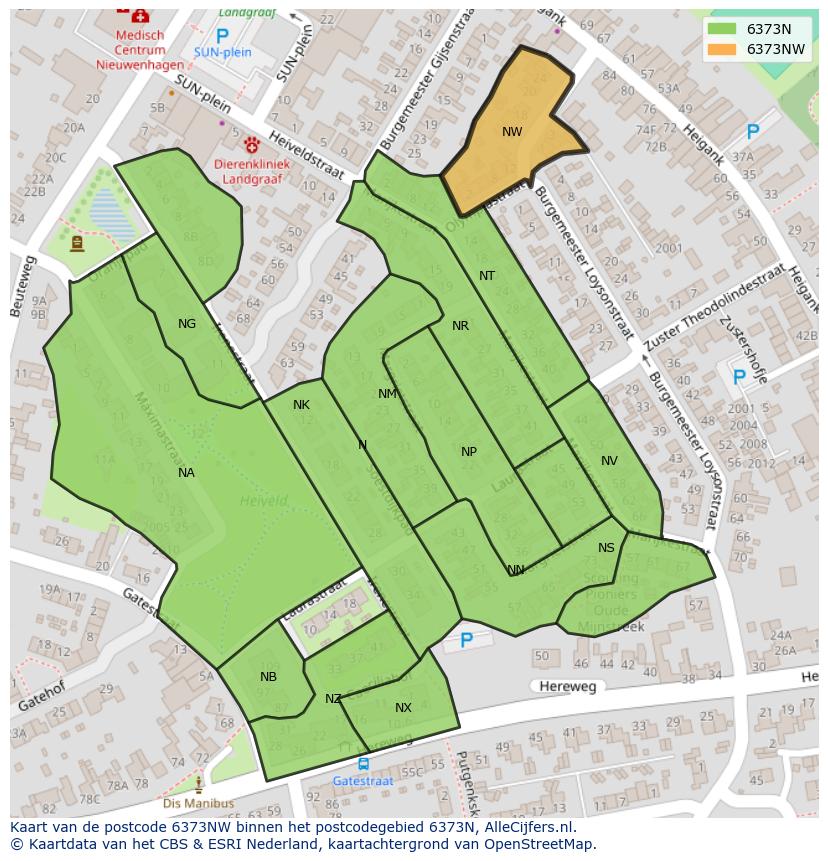 Afbeelding van het postcodegebied 6373 NW op de kaart.