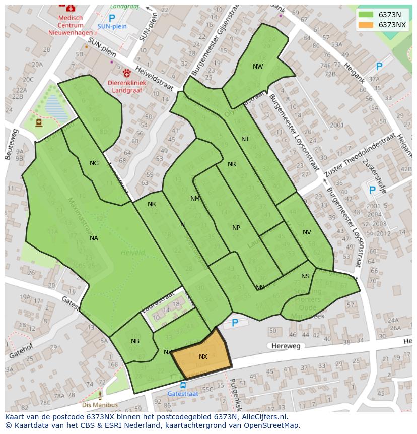 Afbeelding van het postcodegebied 6373 NX op de kaart.