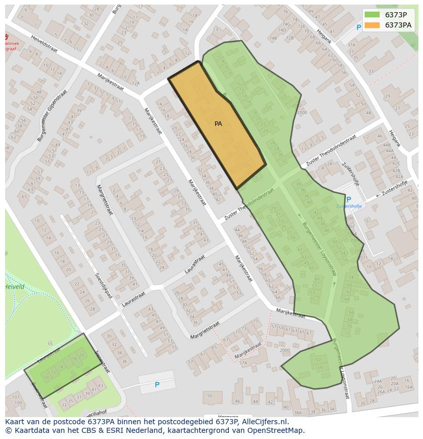 Afbeelding van het postcodegebied 6373 PA op de kaart.