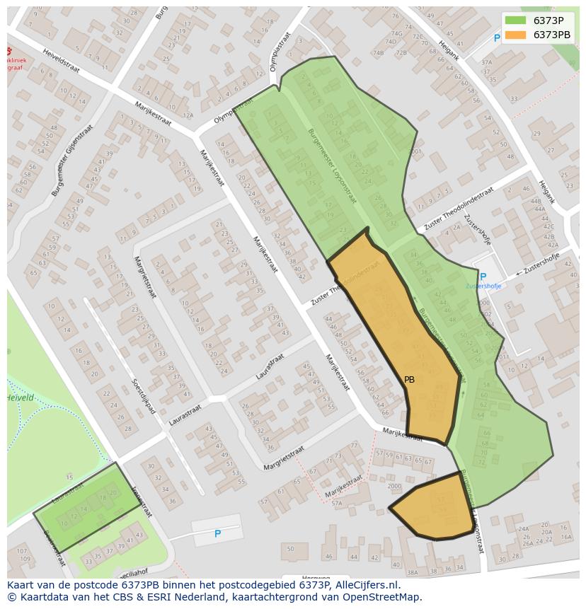 Afbeelding van het postcodegebied 6373 PB op de kaart.