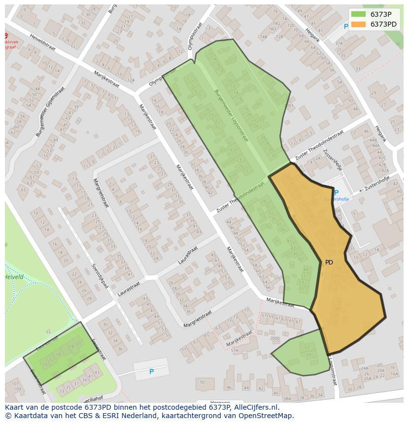 Afbeelding van het postcodegebied 6373 PD op de kaart.