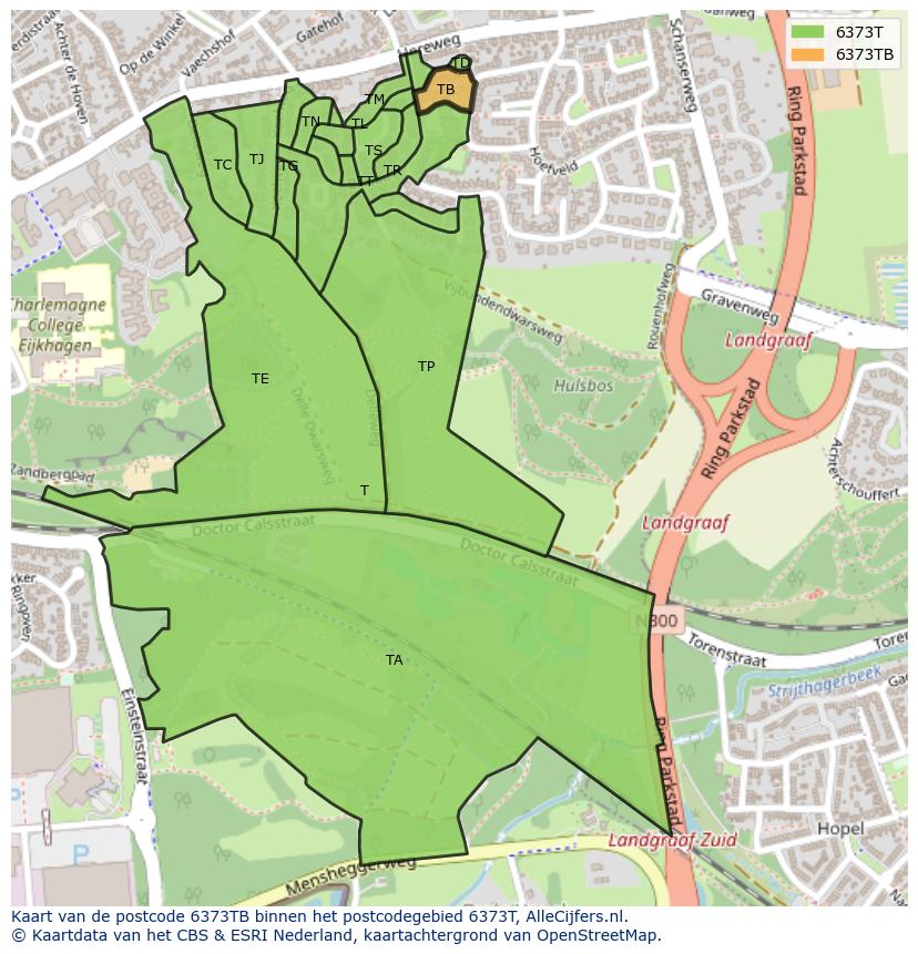 Afbeelding van het postcodegebied 6373 TB op de kaart.