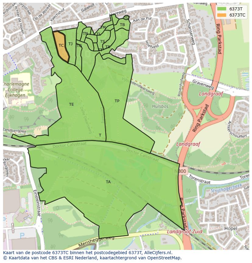 Afbeelding van het postcodegebied 6373 TC op de kaart.