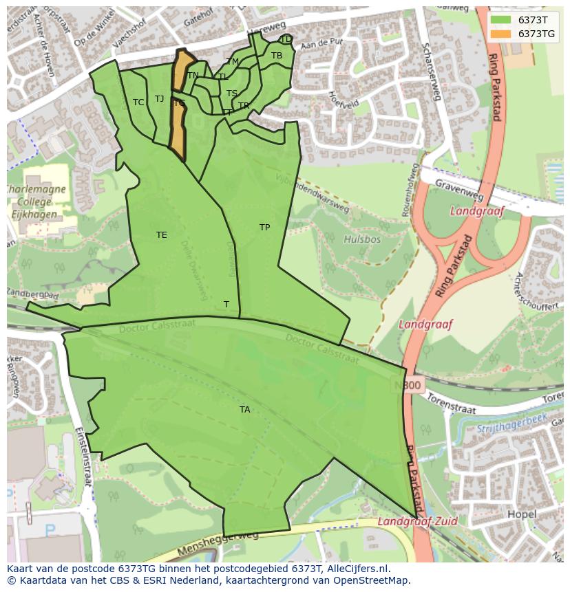 Afbeelding van het postcodegebied 6373 TG op de kaart.