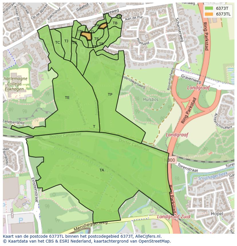 Afbeelding van het postcodegebied 6373 TL op de kaart.