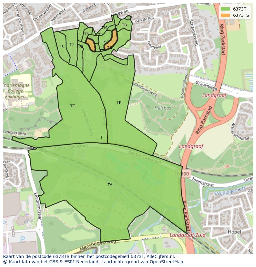 Afbeelding van het postcodegebied 6373 TS op de kaart.