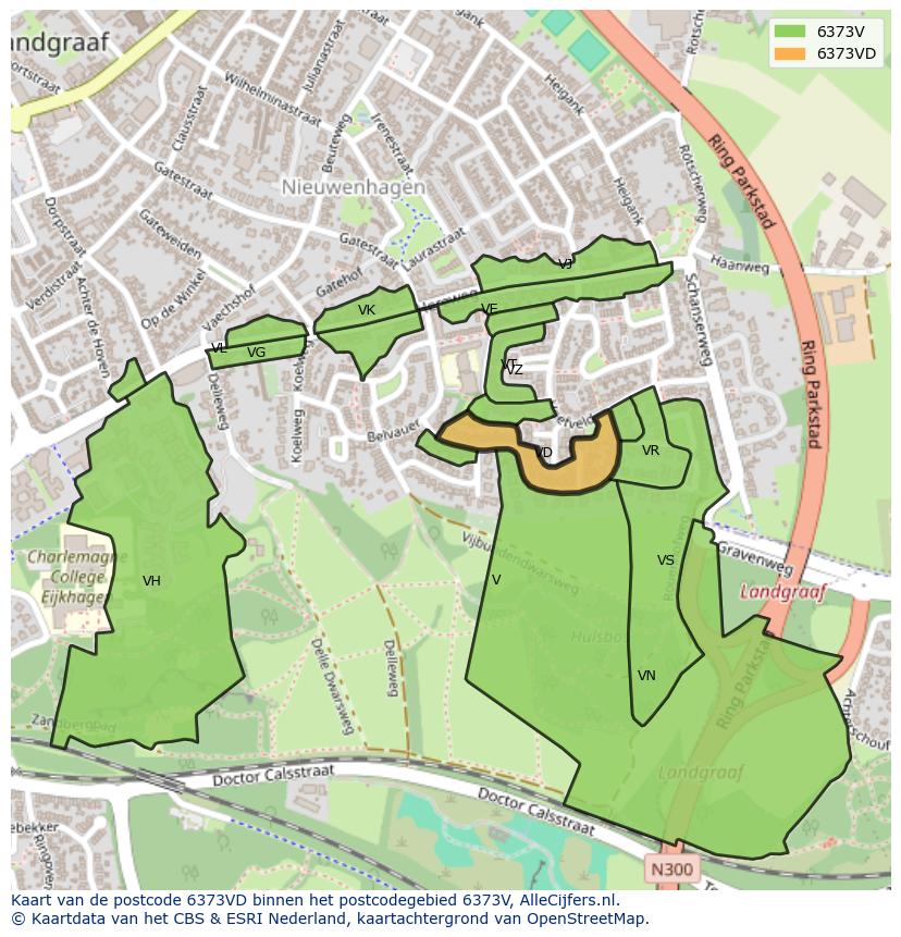 Afbeelding van het postcodegebied 6373 VD op de kaart.