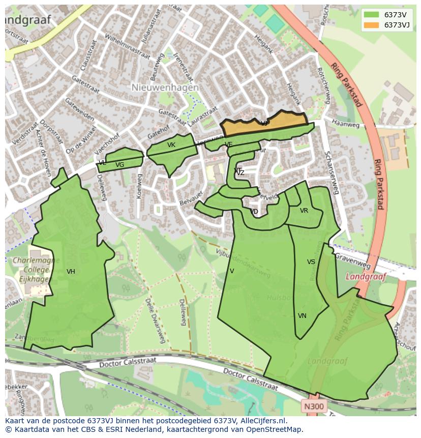 Afbeelding van het postcodegebied 6373 VJ op de kaart.