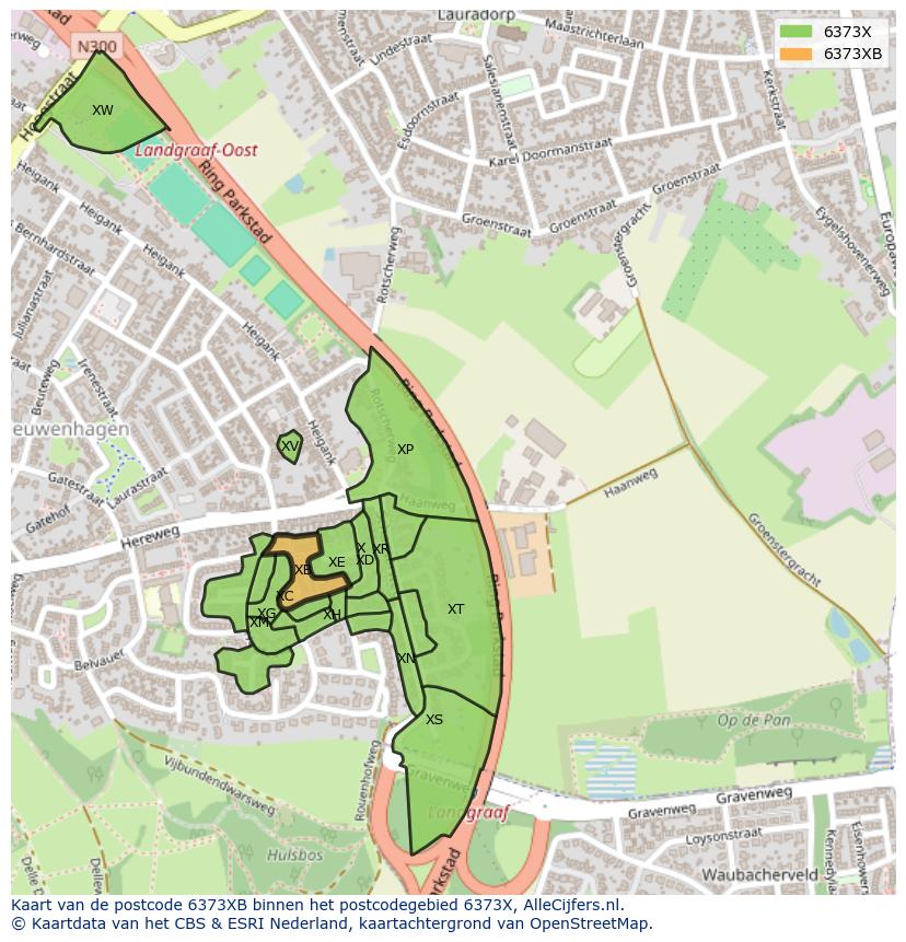 Afbeelding van het postcodegebied 6373 XB op de kaart.