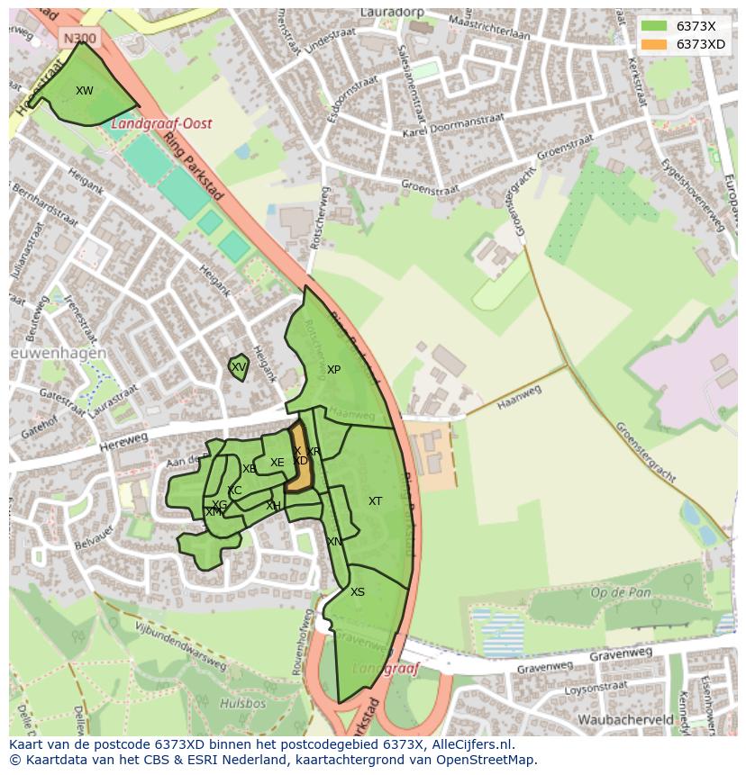 Afbeelding van het postcodegebied 6373 XD op de kaart.