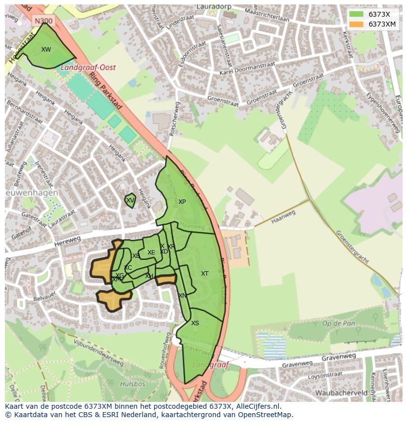 Afbeelding van het postcodegebied 6373 XM op de kaart.