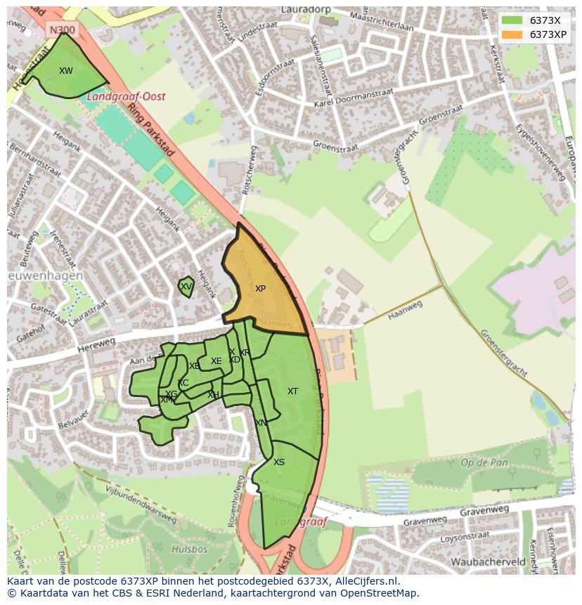 Afbeelding van het postcodegebied 6373 XP op de kaart.
