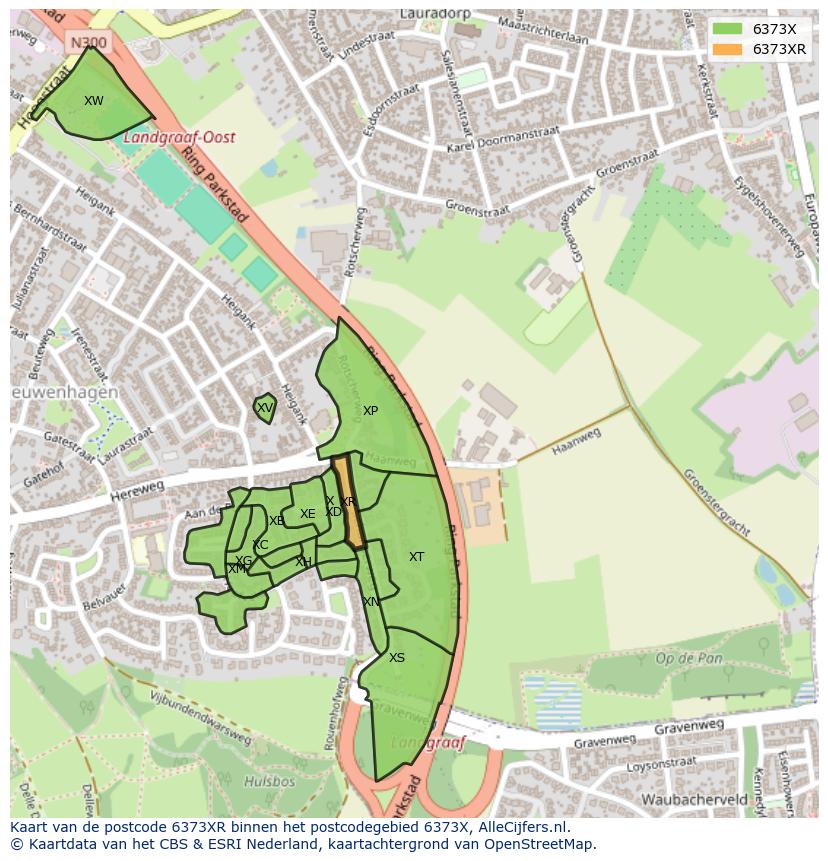 Afbeelding van het postcodegebied 6373 XR op de kaart.