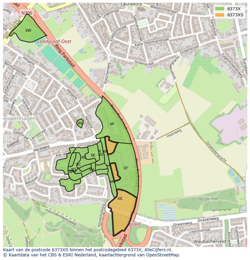 Afbeelding van het postcodegebied 6373 XS op de kaart.