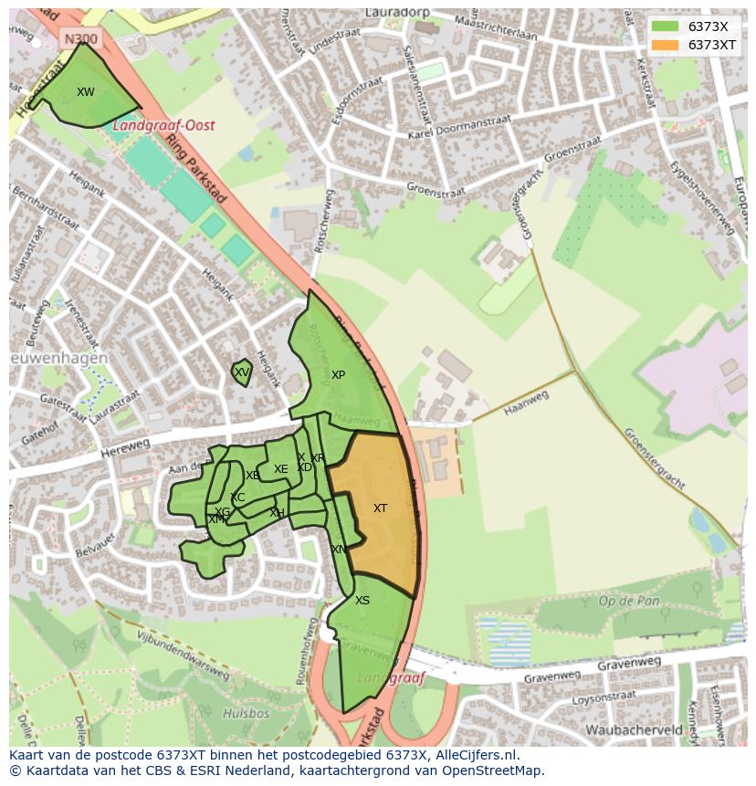 Afbeelding van het postcodegebied 6373 XT op de kaart.