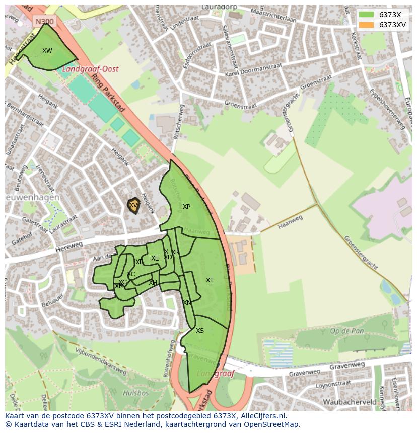 Afbeelding van het postcodegebied 6373 XV op de kaart.