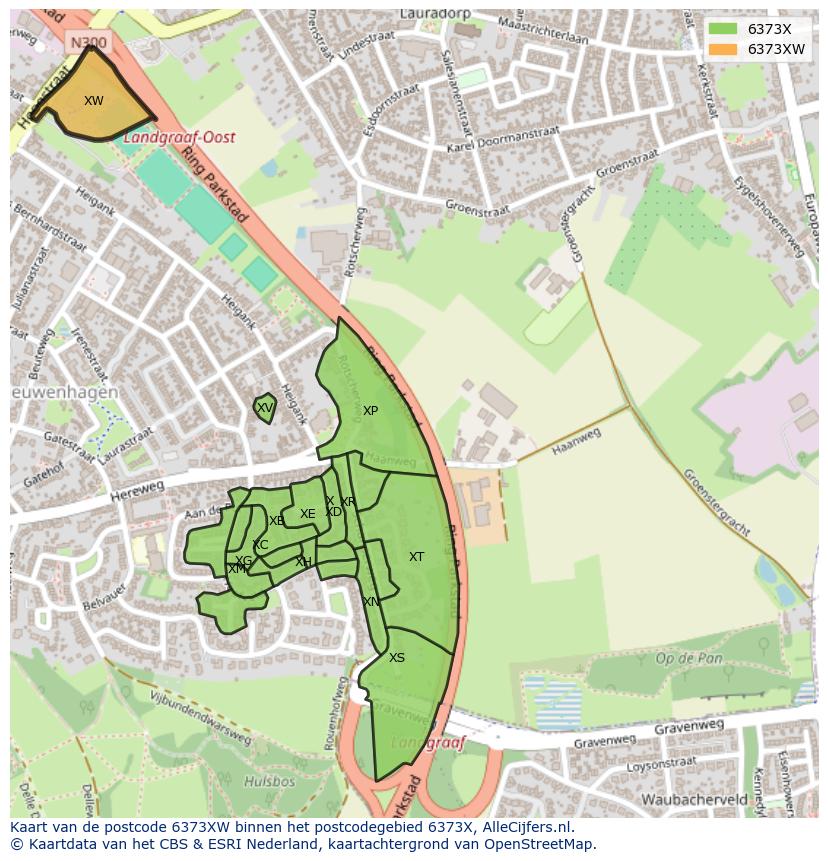 Afbeelding van het postcodegebied 6373 XW op de kaart.