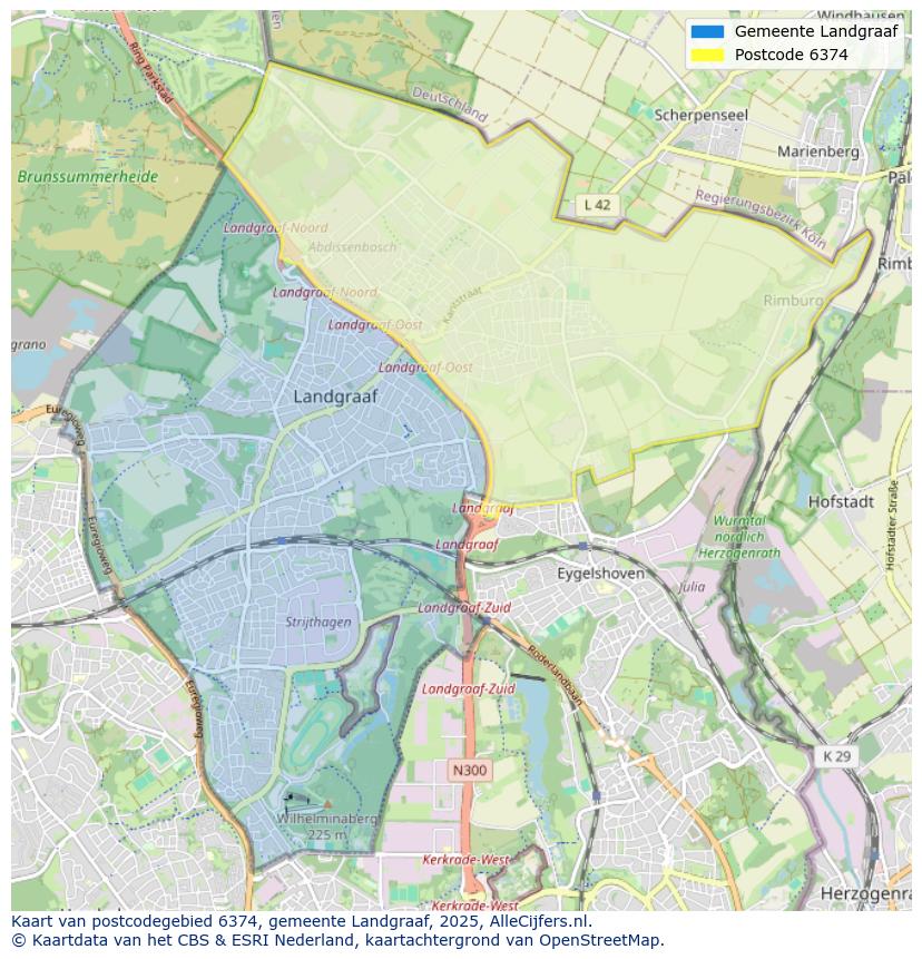 Afbeelding van het postcodegebied 6374 op de kaart.