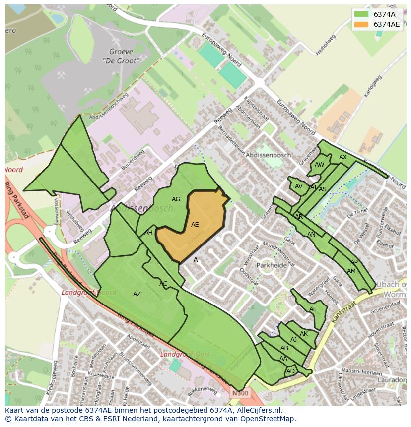 Afbeelding van het postcodegebied 6374 AE op de kaart.