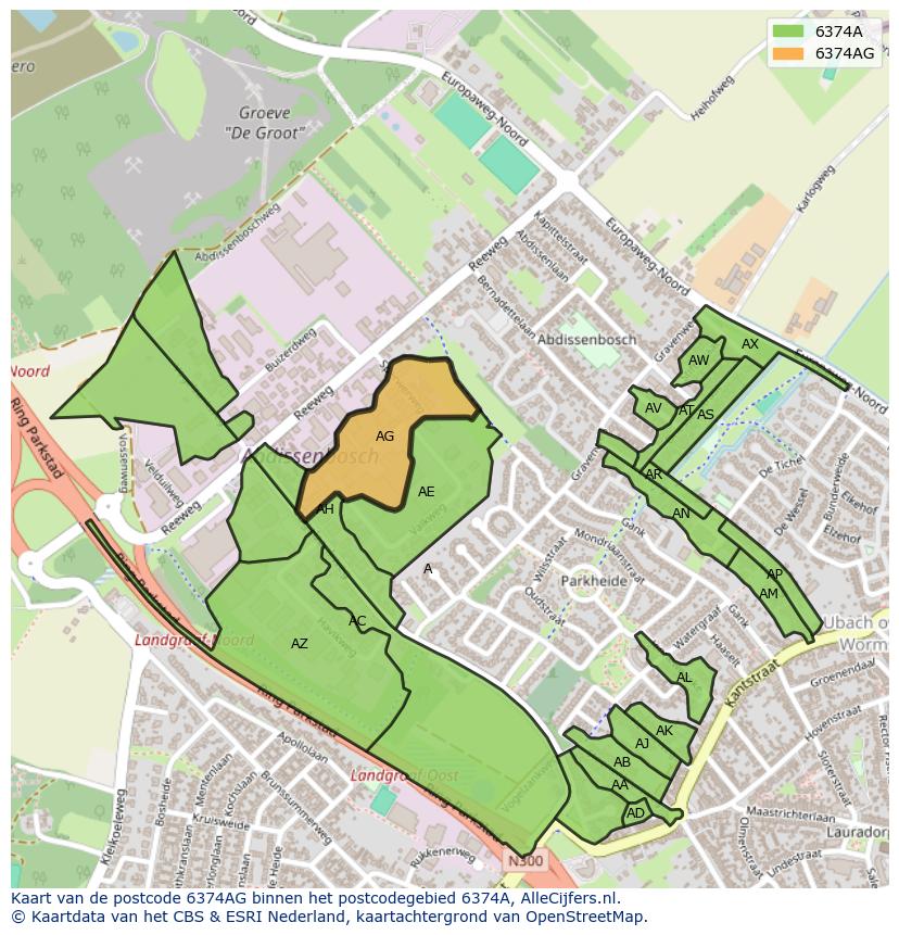 Afbeelding van het postcodegebied 6374 AG op de kaart.