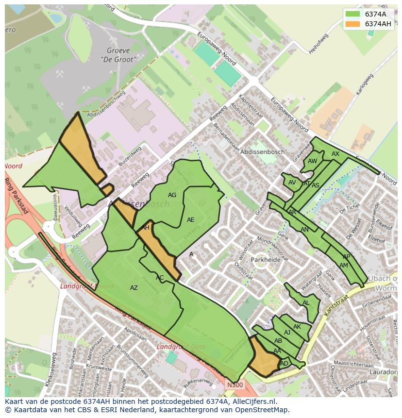 Afbeelding van het postcodegebied 6374 AH op de kaart.