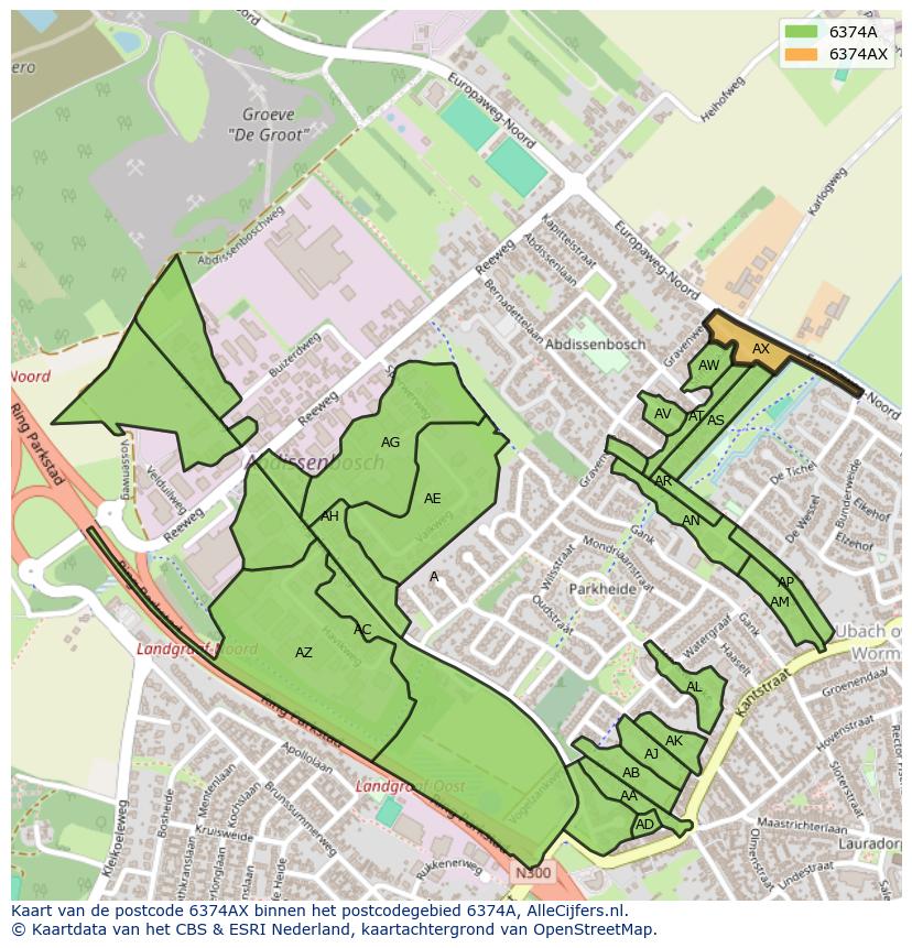 Afbeelding van het postcodegebied 6374 AX op de kaart.