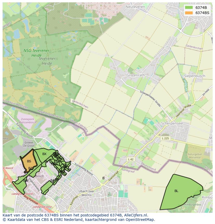 Afbeelding van het postcodegebied 6374 BS op de kaart.