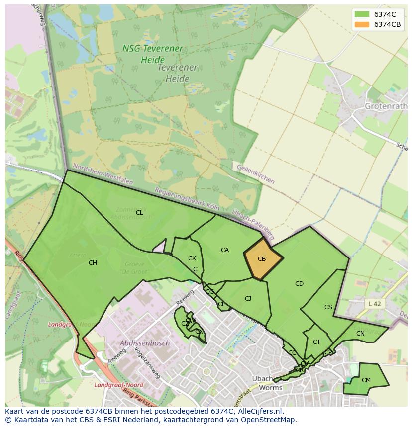 Afbeelding van het postcodegebied 6374 CB op de kaart.